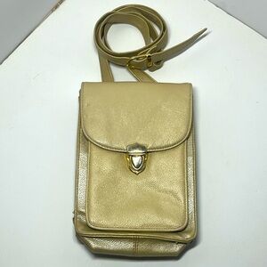 Vtg Del Mano Crossbody Bag Pearlescent Off White Wallet Phone Purse Champagne